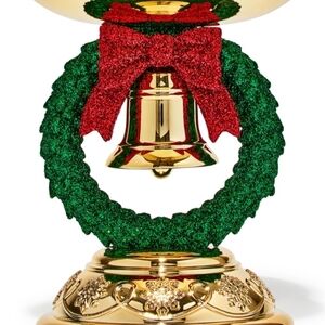 Bath & Body Works Gold Candle Holder with Red Bow and Green Wreath
